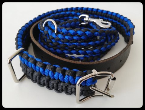 Bl/Svart Hundhalsband & Koppel